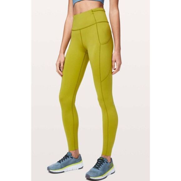 LULULEMON ATHLETICA Fast Free Tight 28' (Non Reflective) in Golden Lime Size 2 - Picture 2 of 7